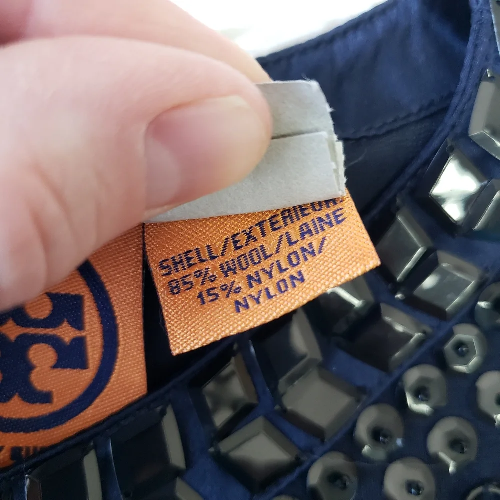 TORY BURCH Wool Bateau Neckline sequin Top navy 6 - Picture 3 of 8